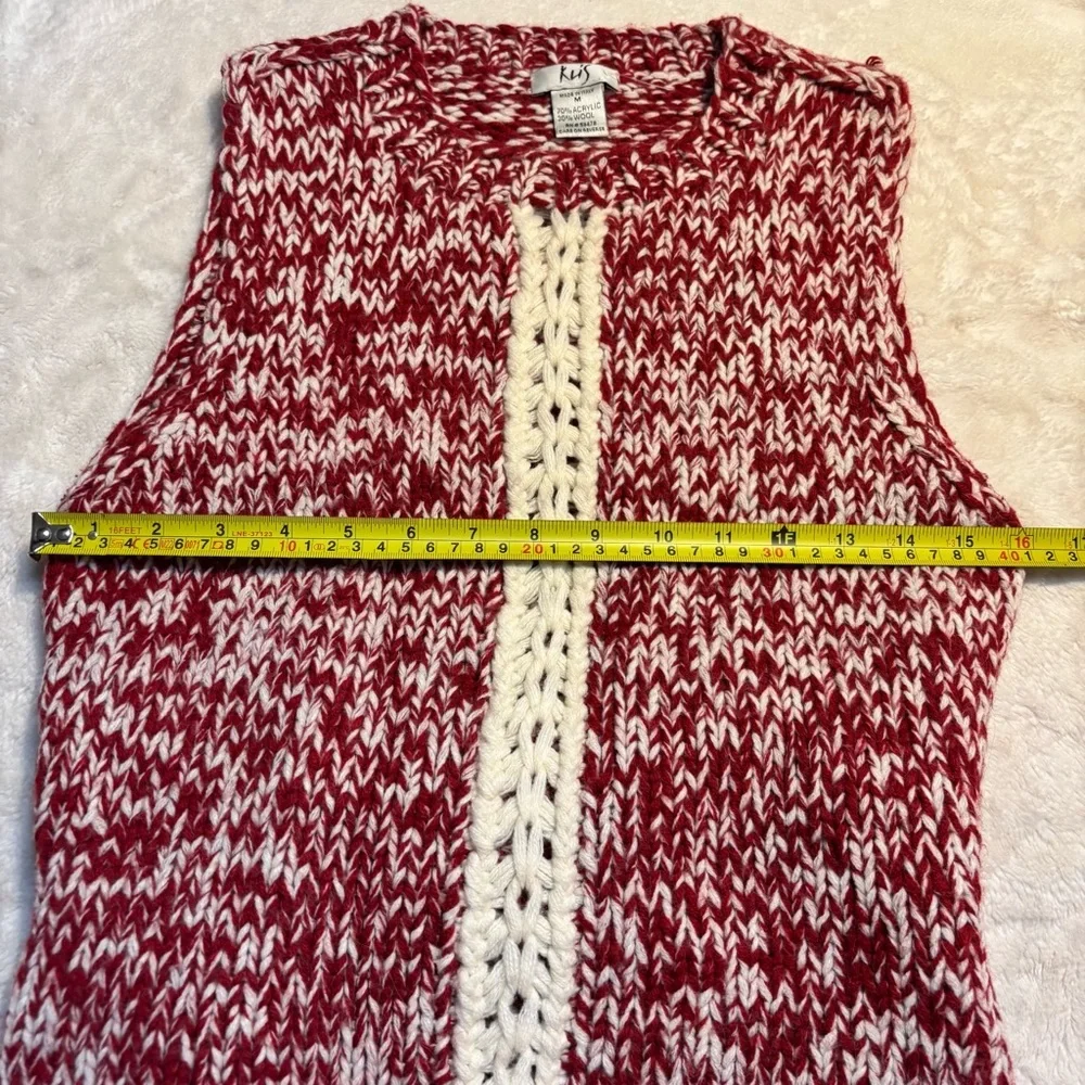Vintage Sweater Vest Medium Klis Red Ivory Knit Sleeveless Sweater Made Italy